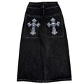 Loose straight-leg casual denim trousers with skull cross print